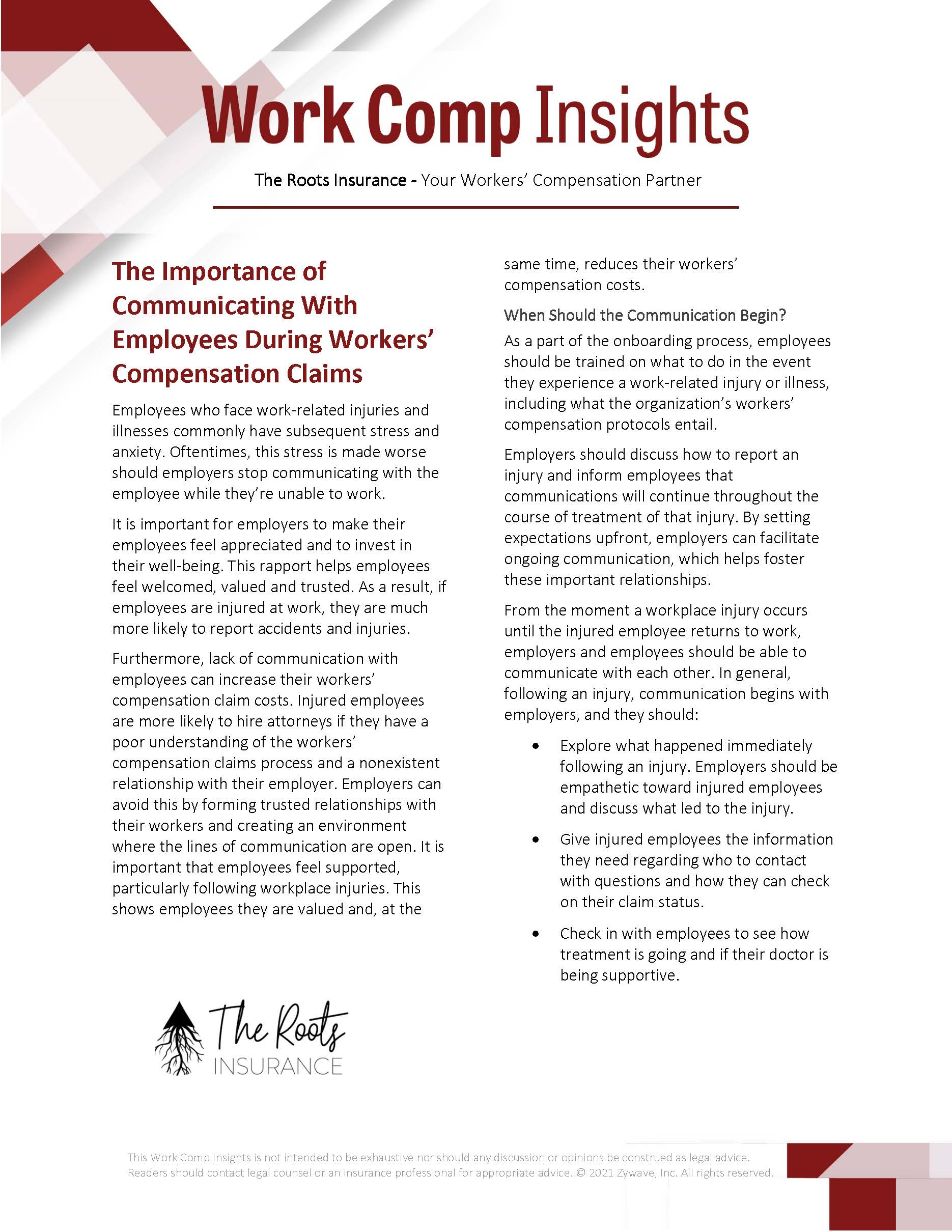 Work Comp Insights - The Importance of Communicating With Employees During Workers' Compensation Claims